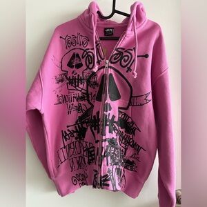 Stussy Skull Hoodie New Drop 2026 Pink Graffiti